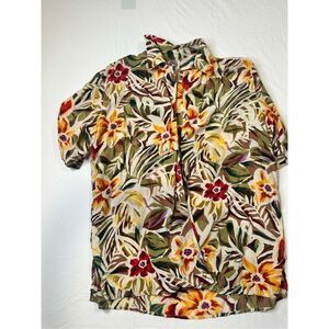 Saks Fifth Avenue Vintage Floral Hawaiian silk oversized button up shirt, size S
